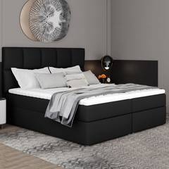Nalzen  Bett mit Matratze und Topper 140cm Kunstlederbezug Schwarz