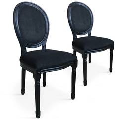 Lote de 20 sillas Luis XVI con medallón de terciopelo negro