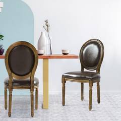 Lot van 2 Louis XVI-stoelen in medaillonstijl Simili (PU) Bruin gepatineerd hout Goud