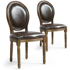 Lot de 2 chaises de style, chaises Louis XVI Simili (P.U) marron et bois patiné or