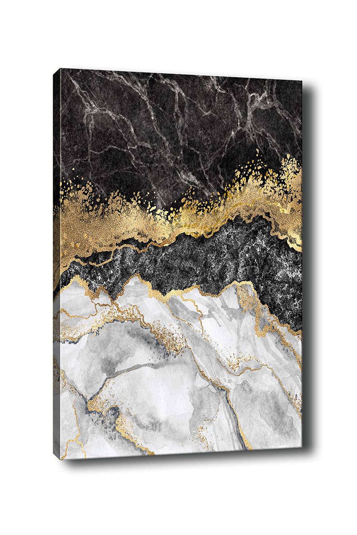 Tableau décoratif Pola L70xH100cm Effet marbre Noir, Blanc et Or
