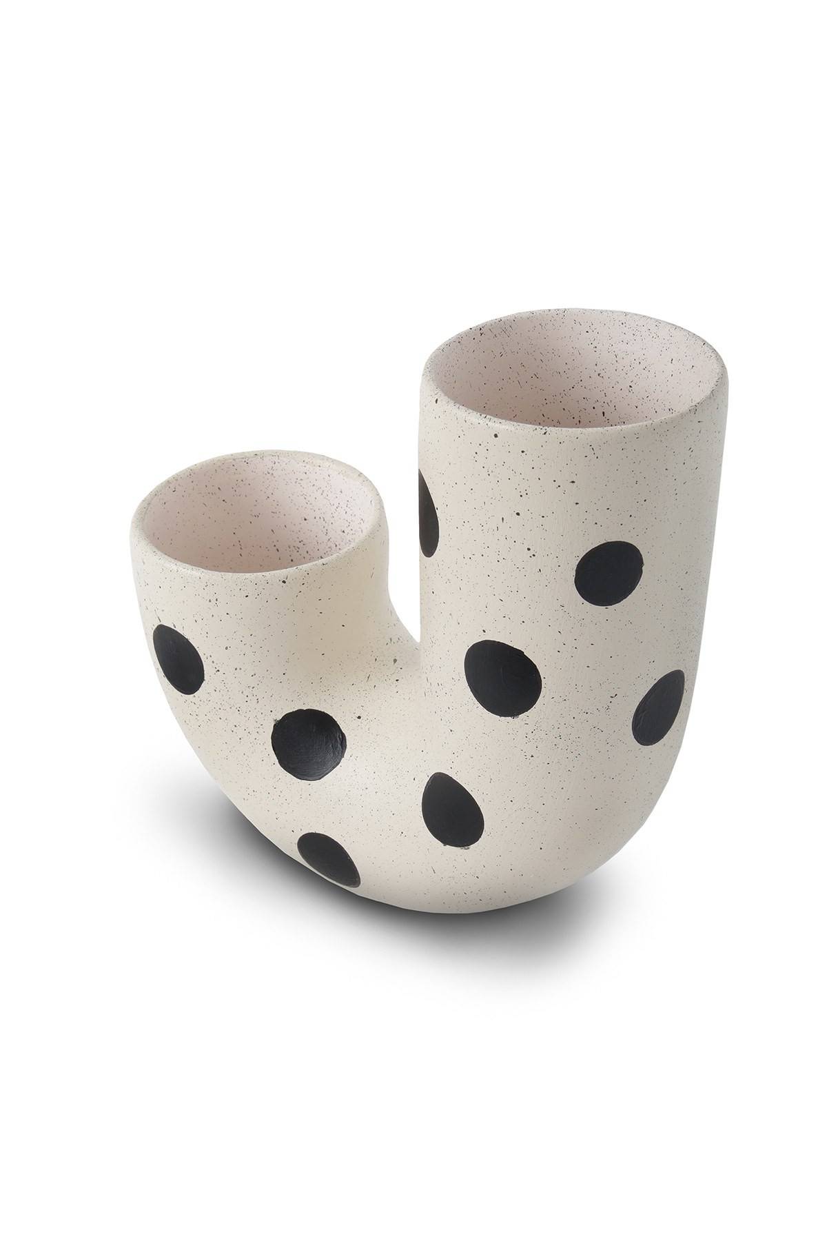Vase design Waria L18xH20cm Céramique Motif à pois Noir et Blanc