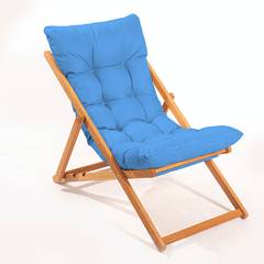 Conjunto de 2 sillas de jardín y 1 mesa de centro Purrault Madera maciza clara y tela azul