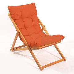 Lote de 2 sillas de jardín y 1 mesa de centro Purrault Madera maciza clara y tela naranja