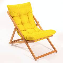 Conjunto de 2 sillas de jardín y 1 mesa de centro Purrault Madera maciza clara y tela amarilla