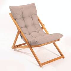 Lote de 2 sillas de jardín y 1 mesa de centro Purrault Madera maciza clara y tela marrón claro