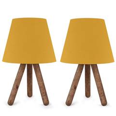 Juego de 2 lámparas de mesa Lino amarillas de estilo escandinavo con trípode de madera
