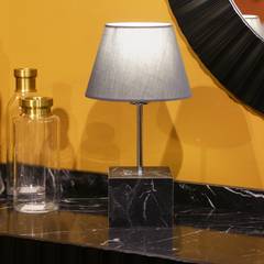 Lampe à poser Dhrasu H43cm Bois Noir effet marbre, Métal Chrome et Tissu Anthracite