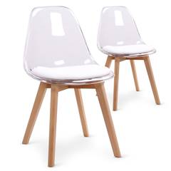 Lote de 2 sillas nórdicas Bovary, policarbonato asiento acolchado blanco