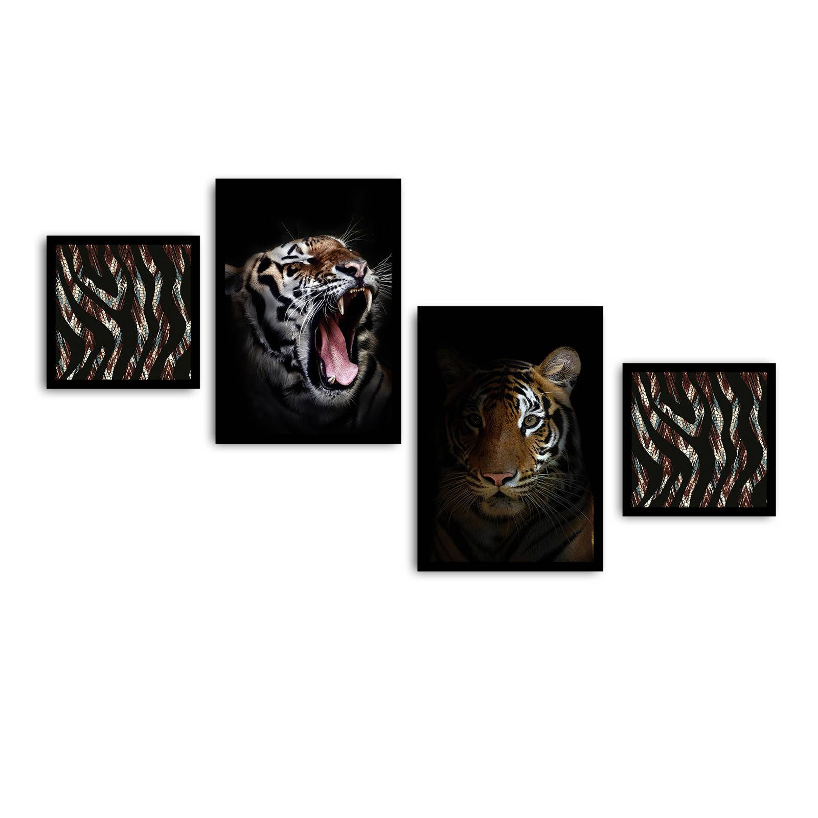 Set de 4 tableau décoratif à cadre Noir Zamod Tigre