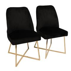 Juego de 2 sillas de diseño Kymish Metal dorado y terciopelo negro