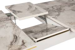 Table salle à manger extensible Diallo Effet marbre Blanc et Métal Or