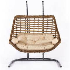 Fritz dubbele hangende fauteuil L173xH214cm natuurlijke rotan en crème stof
