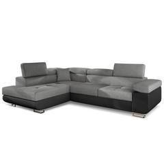 Sofá cama chaise longue Antoni, izquierda, PU negro con tela gris oscuro