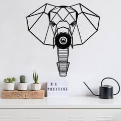 Applique murale origami tête d'éléphant Apertura 45x45cm Bois et Métal Noir