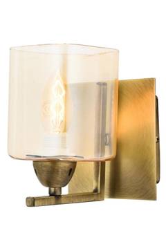 Ygen wandlamp H15cm Antiek goud metaal en gerookt glas