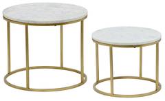 Conjunto de 2 mesas bajas redondas Artik mármol blanco y patas doradas