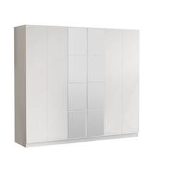 Armoire 6 portes avec miroir Natho 207,6cm Bois Blanc
