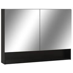 Albin armario con espejo de baño 80x60cm Madera Negro y Plata