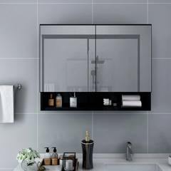 Albin armario con espejo de baño 80x60cm Madera Negro y Plata