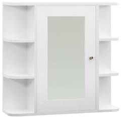 Armoire à miroir de salle de bain avec 6 étagères Gabet Blanc 63x67cm Bois Blanc et Argent