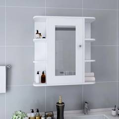 Armario con espejo de baño con 6 estantes Gabet Blanco 63x67cm Madera Blanco y Plata