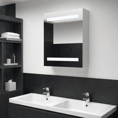 Armario con espejo de baño Adriana 50x60cm Madera Blanco y Plata y LED Blanco