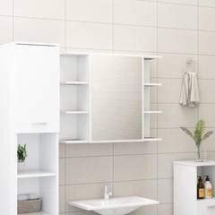 Mueble de cuarto de baño con espejo 6 estantes Mauricette 80x64cm Madera Blanco