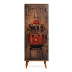 Geschlossener Schrank 1 Tür und 7 Einlegeböden Arat H136cm Tramway-Muster aus Holz