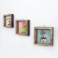 Assortiment 3 tableaux carrés chiens chat Aranea Bois Bois Multicolore