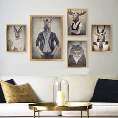 Assotiment 5 tableaux encadrés personnification animaux Aranea Bois Multicolore
