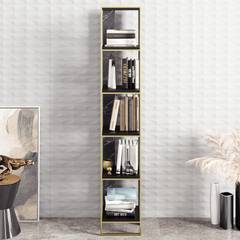 Bücherregal Luxoria 32,2x178,5cm Holz Schwarz Marmoreffekt und Metall Gold