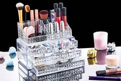 Boîte de rangement pour maquillage en acrylique Martika 4 tiroirs et 16 grilles Transparent relief Diamant