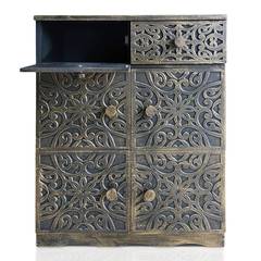 Aparador de madera tallada de estilo oriental 6 puertas L70cm Matana Pátina de bronce