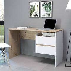 Bureau moderne avec tiroirs L125cm Pacolo Chêne clair et Blanc