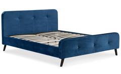Lit scandinave avec tête de lit et sommier 160x200cm Delano Velours Bleu