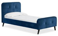 Lit scandinave avec tête de lit et sommier 90 x 190cm Delano Velours Bleu
