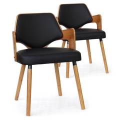 Lote de 2 sillas nordicas Dima, madera natural y PU negro