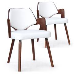 Lote de 2 sillas nordicas Dima, madera avellana y PU  blanca