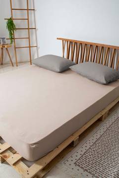 Sábana bajera para cama doble 180x200cm Sandras 100% algodón Taupe