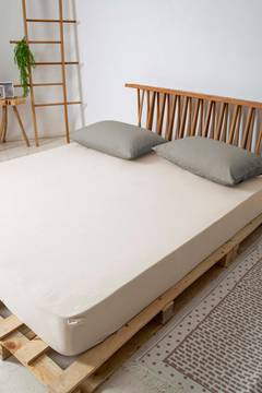 Sábana bajera para cama doble 180x200cm Sandras 100% algodón Beige