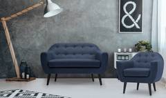 Ensemble canapé et fauteuil 2+1 places scandinave Fidelio Tissu Bleu