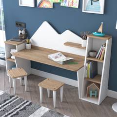 Bureau, 2 boekenkasten en stoelenset Loretta Wit en licht hout
