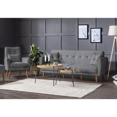Conjunto de sofá y sillón de 3 plazas Uzume Tela gris oscuro