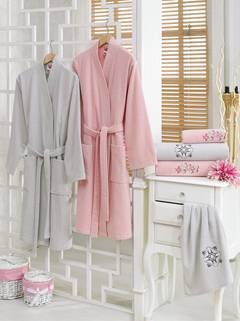 Set de baño 100% algodón de 2 albornoces y 4 toallas Marino Powder pink y Grey