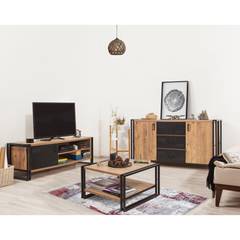 Conjunto de muebles de estilo industrial finlandés Metal negro y madera clara