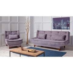 Conjunto de sofá y sillón convertible de 2 plazas Lefkada Tejido gris