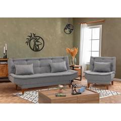 Conjunto de sillón y sofá de 3 plazas en tejido gris Lefkadao