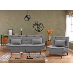 Conjunto de sillón y sofá de 3 plazas en tejido gris Lefkadao