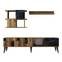 TV-meubel en 2 wandplanken Dusty Dark hout en zwart marmer effect